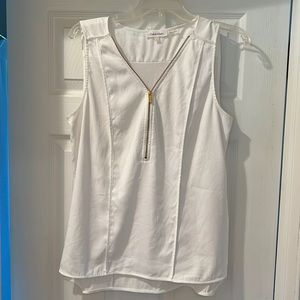 Calvin Klein mixed media sleeveless blouse with gold zipper L